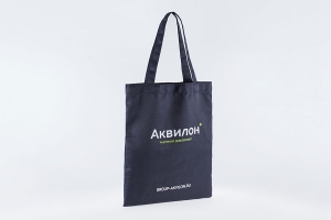 s30 - Промо сумка шоппер с логотипом из темно-синего оксфорда, логотип состоит из белого и зеленого цветов.